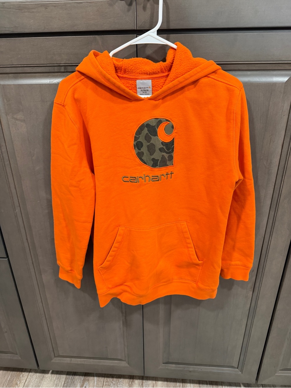 Carhartt Kids Orange Hooded Sweatshirt with Camo Logo